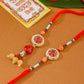 NVR Set of 2 Red Artificial Stones and Beads Bhaiya Bhabhi Rakhi with Roli Chawal Chandan & Mishri | Swadesiicart
