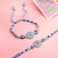 NVR Set of 2 Blue Evil Eye Floral Design Bhaiya Bhabhi Rakhi with Roli Chawal Chandan & Mishri | Swadesiicart