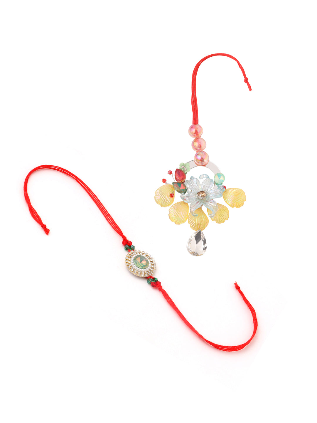 NVR Multicolor Artificial Stones & Beads Set of 2 Bhaiya Bhabhi Rakhi Combo | Swadesiicart
