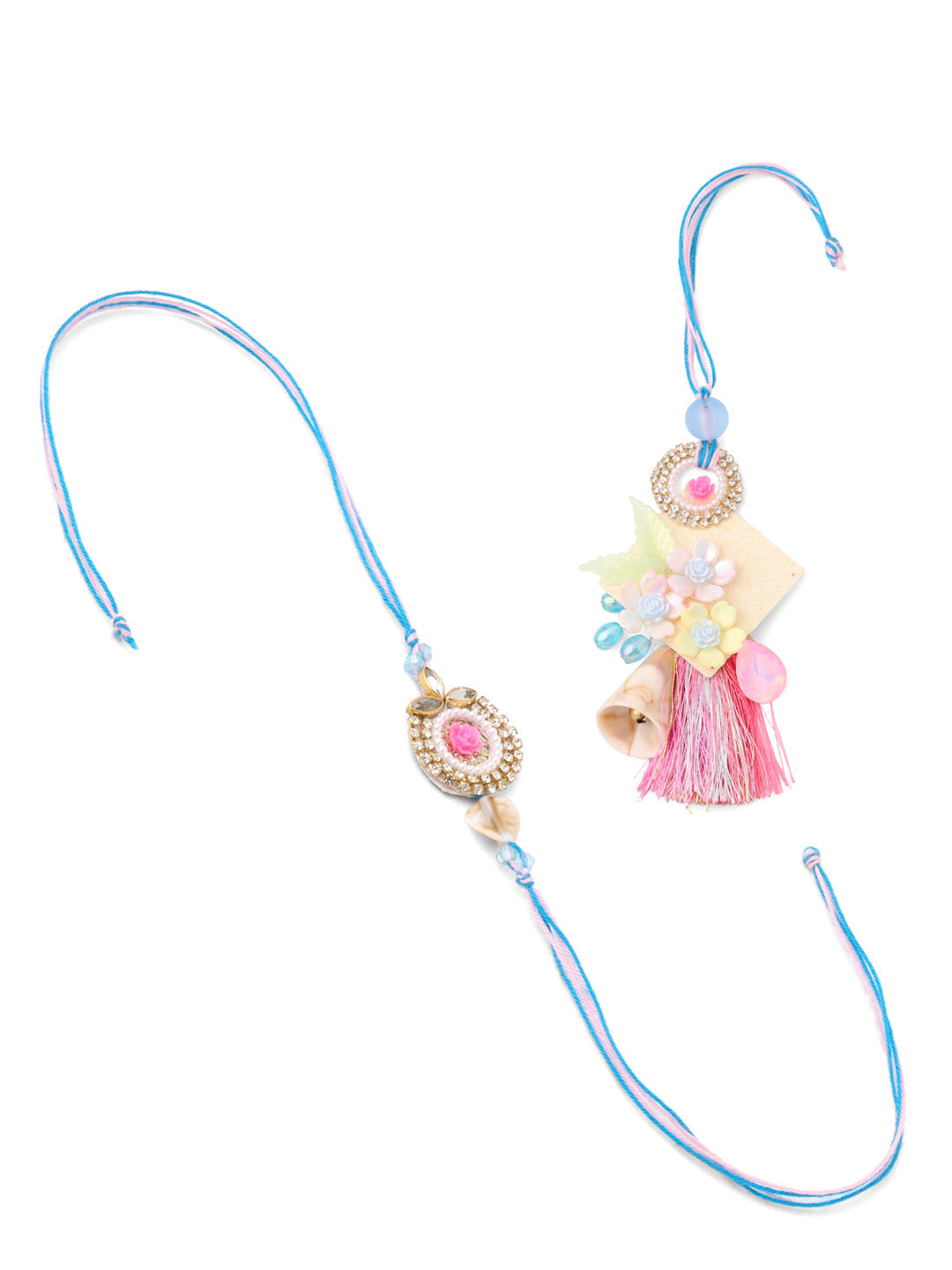 NVR Set of 2 Multicolor Artificial Stones & Beads Floral Design Bhaiya Bhabhi Rakhi Combo | Swadesiicart