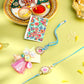 NVR Set of 2 Multicolor Artificial Stones & Beads Floral Design Bhaiya Bhabhi Rakhi with Roli Chawal Chandan & Mishri | Swadesiicart