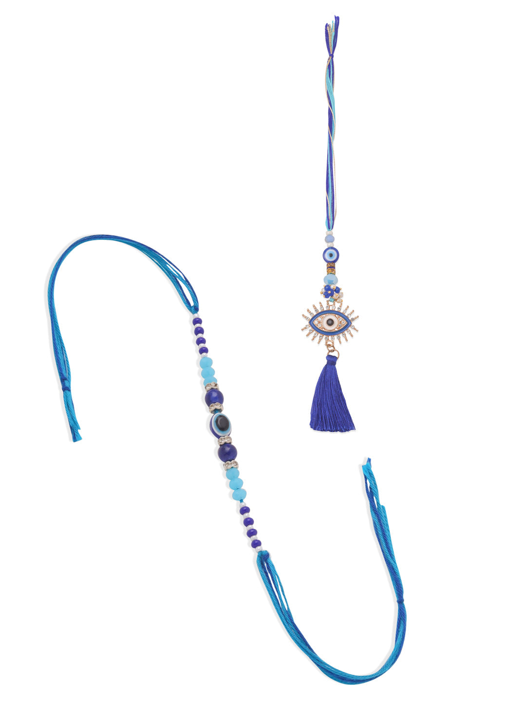 NVR Set of 2 Blue Evil Eye Artificial Stones & Beads Bhaiya Bhabhi Rakhi Combo | Swadesiicart