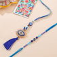 NVR Set of 2 Blue Evil Eye Artificial Stones & Beads Bhaiya Bhabhi Rakhi with Roli Chawal Chandan & Mishri | Swadesiicart