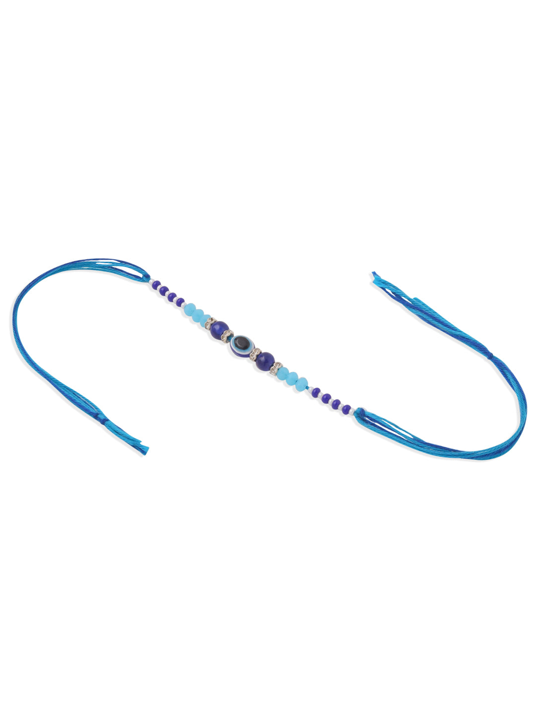 NVR Set of 2 Blue Evil Eye Artificial Stones & Beads Bhaiya Bhabhi Rakhi with Roli Chawal Chandan & Mishri | Swadesiicart