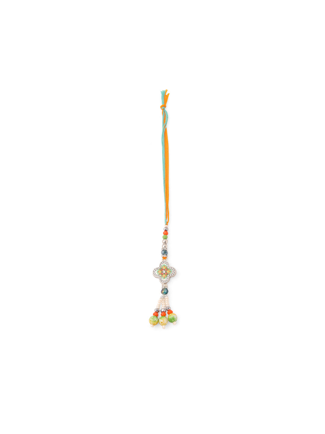 NVR Set of 2 Multicolor Artificial Stones & Beads Floral Bhaiya Bhabhi Rakhi with Roli Chawal Chandan & Mishri - Swadesiicart