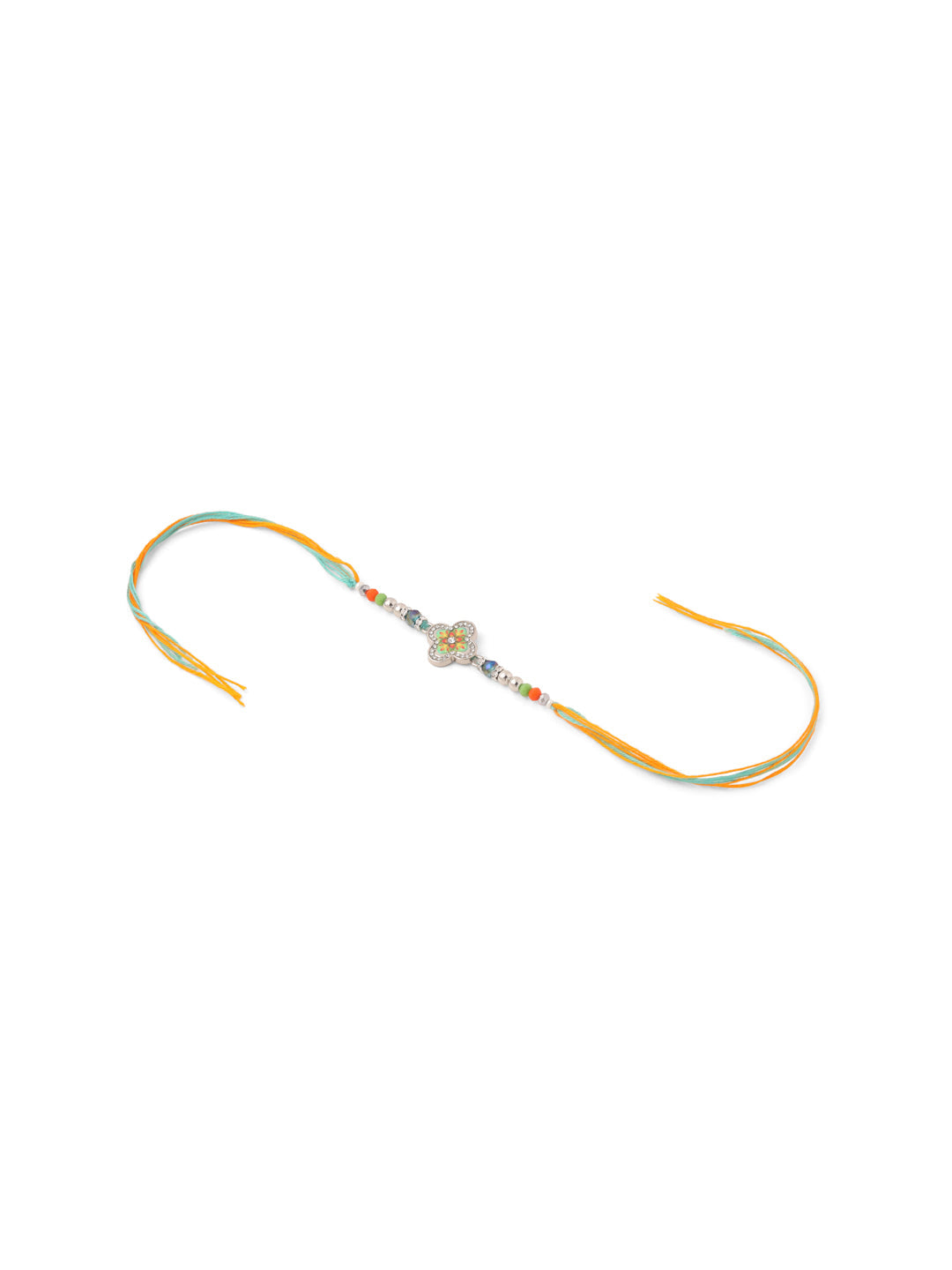 NVR Set of 2 Multicolor Artificial Stones & Beads Floral Bhaiya Bhabhi Rakhi with Roli Chawal Chandan & Mishri - Swadesiicart