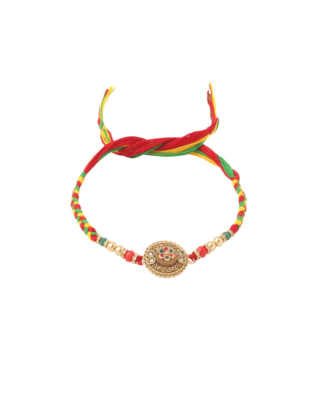 NVR Men Set of 2 Multicolor Floral Design Artificial Stones Thread Rakhi with Roli Chawal Chandan & Mishri | Swadesiicart