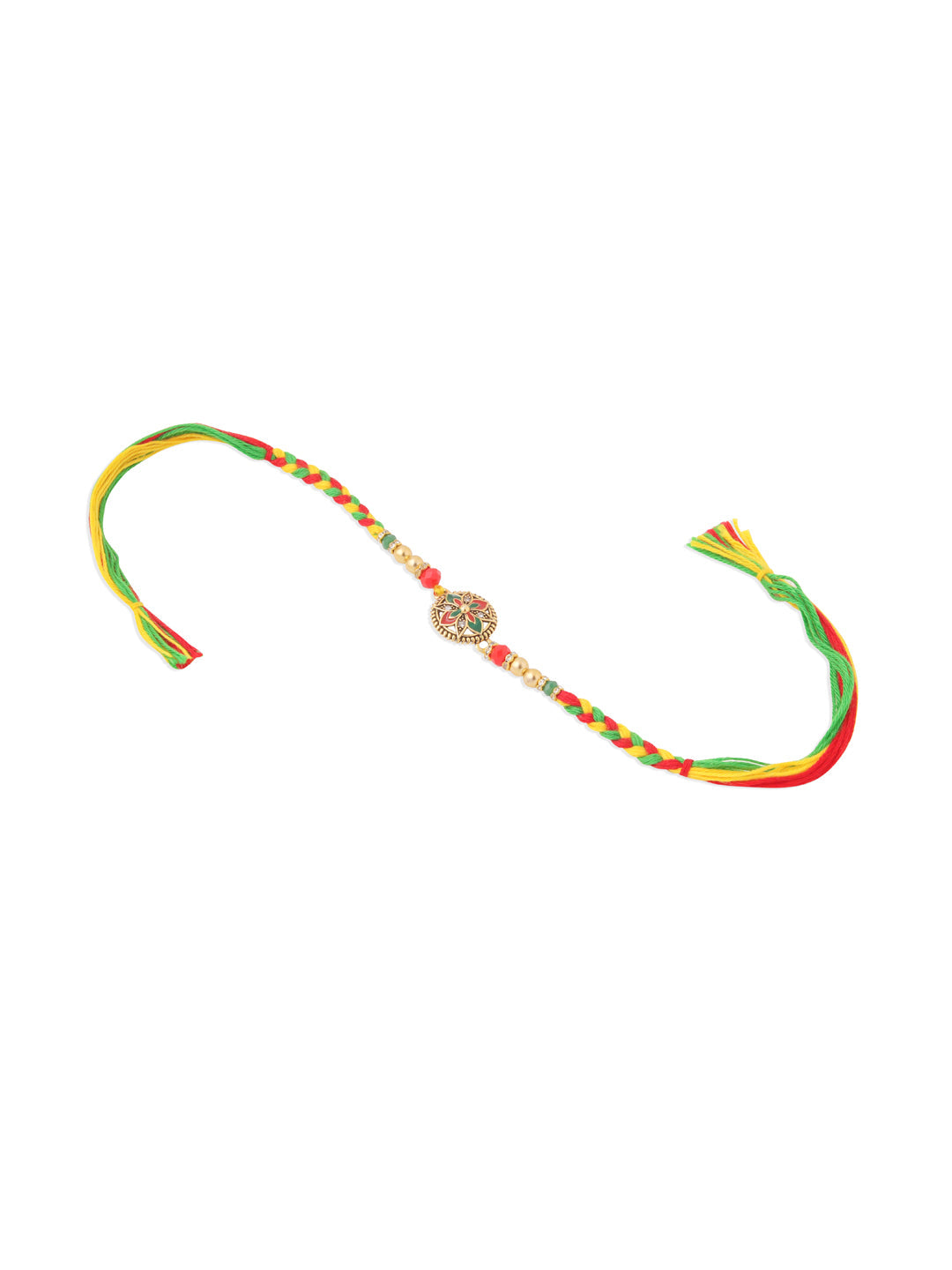 NVR Men Set of 2 Multicolor Floral Design Artificial Stones Thread Rakhi with Roli Chawal Chandan & Mishri | Swadesiicart