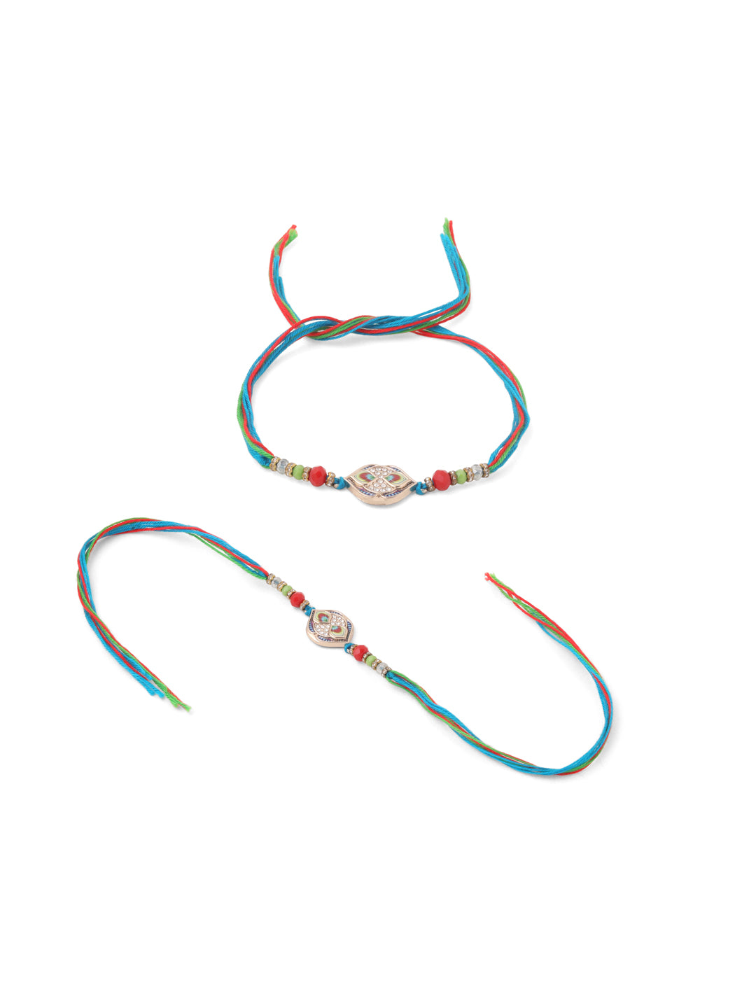 NVR Men Set of 2 Multicolor Artificial Stones Thread Rakhi with Roli Chawal Chandan & Mishri - Swadesiicart