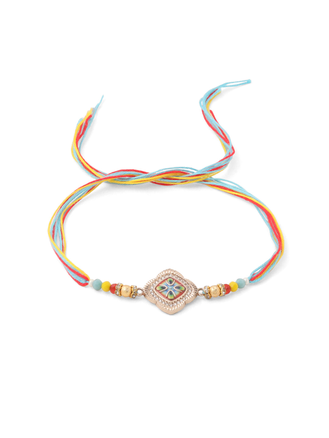 NVR Men Set of 2 Multicolor Artificial Stones Thread Rakhi with Roli Chawal Chandan & Mishri - Swadesiicart