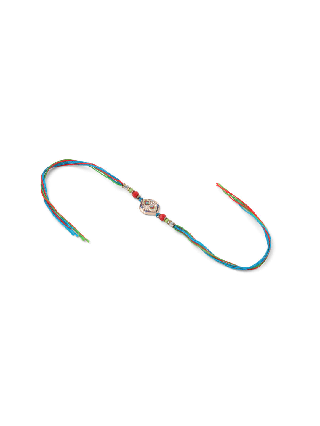 NVR Men Set of 2 Multicolor Artificial Stones Thread Rakhi with Roli Chawal Chandan & Mishri - Swadesiicart