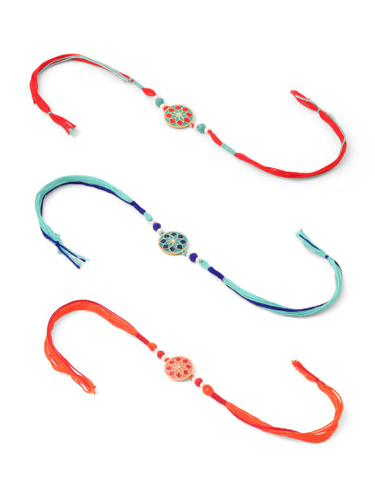 NVR Men Set of 3 Floral Design Multicolor Artificial Beads Thread Rakhi Combo | Swadesiicart