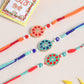 NVR Men Set of 3 Floral Design Multicolor Artificial Beads Thread Rakhi with Roli Chawal Chandan & Mishri - Swadesiicart