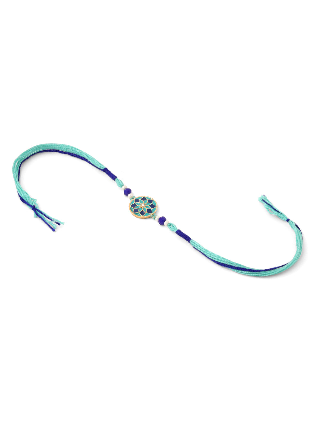 NVR Men Set of 3 Floral Design Multicolor Artificial Beads Thread Rakhi with Roli Chawal Chandan & Mishri - Swadesiicart