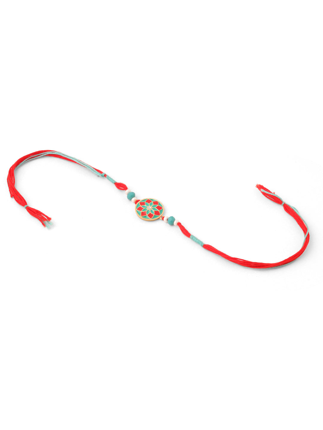 NVR Men Set of 3 Floral Design Multicolor Artificial Beads Thread Rakhi with Roli Chawal Chandan & Mishri - Swadesiicart