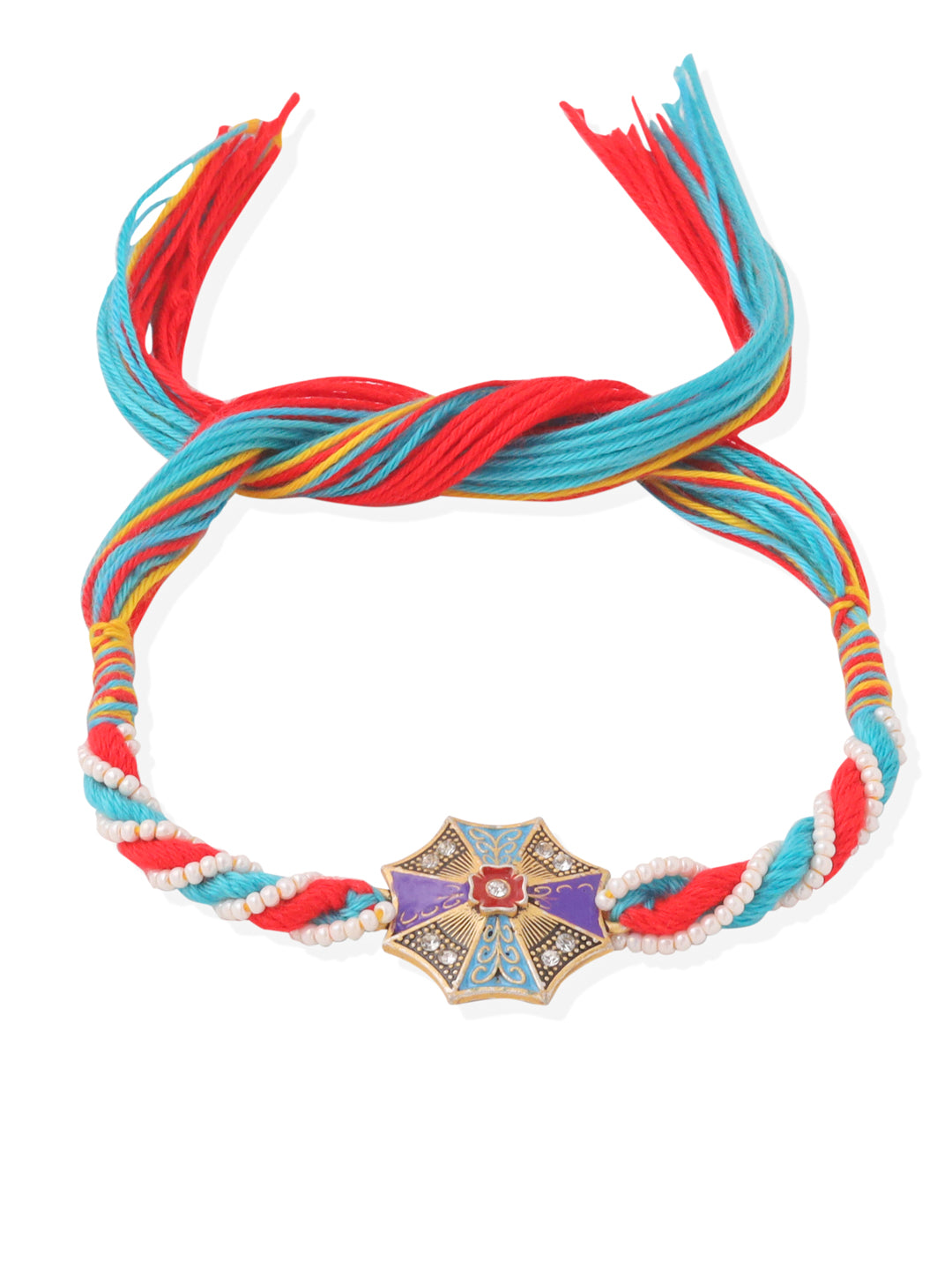 NVR Men Floral Design Multicolor Artificial Stones & Pearls Thread Rakhi Combo | Swadesiicart