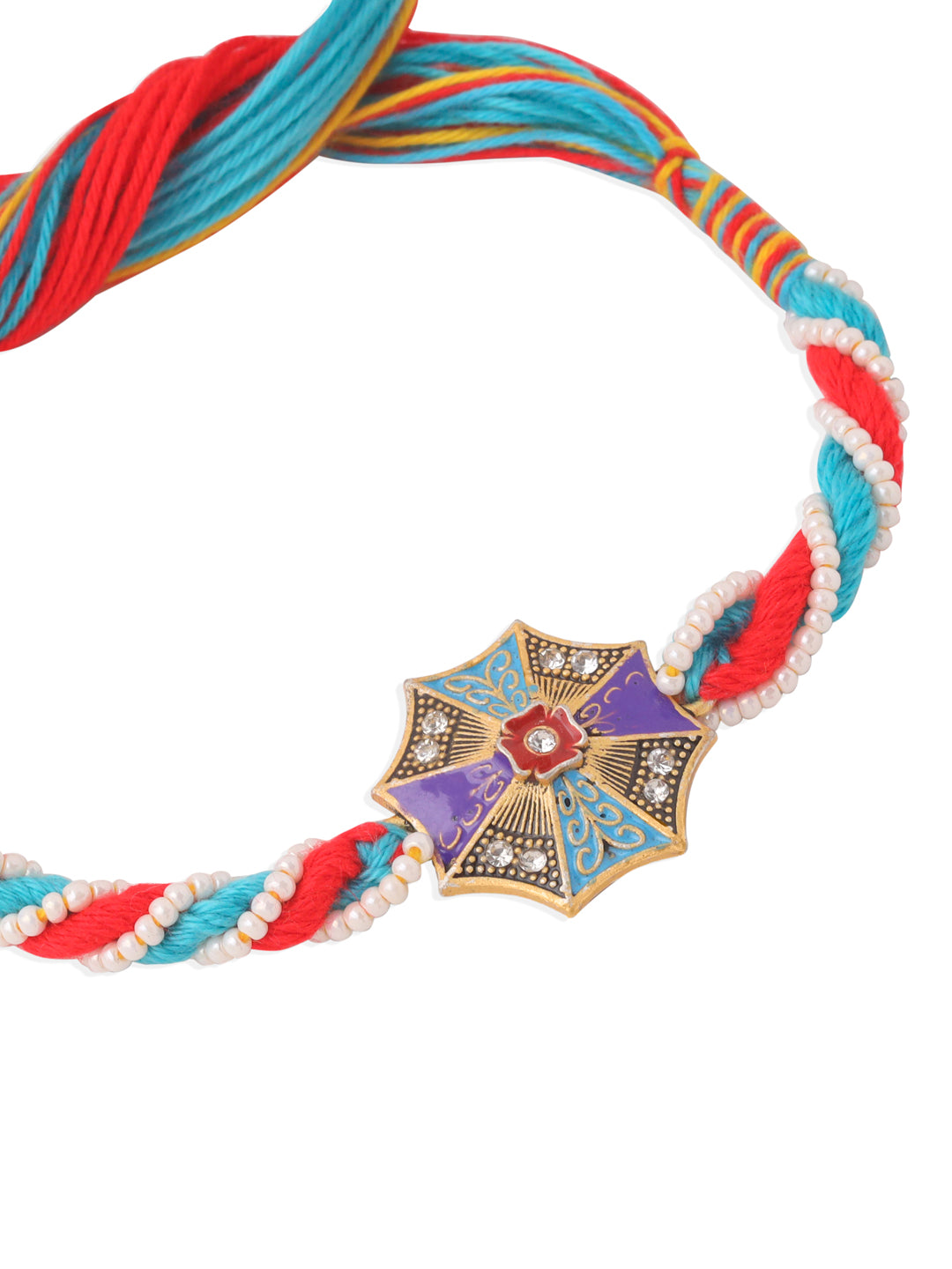 NVR Men Floral Design Multicolor Artificial Stones & Pearls Thread Rakhi Combo | Swadesiicart