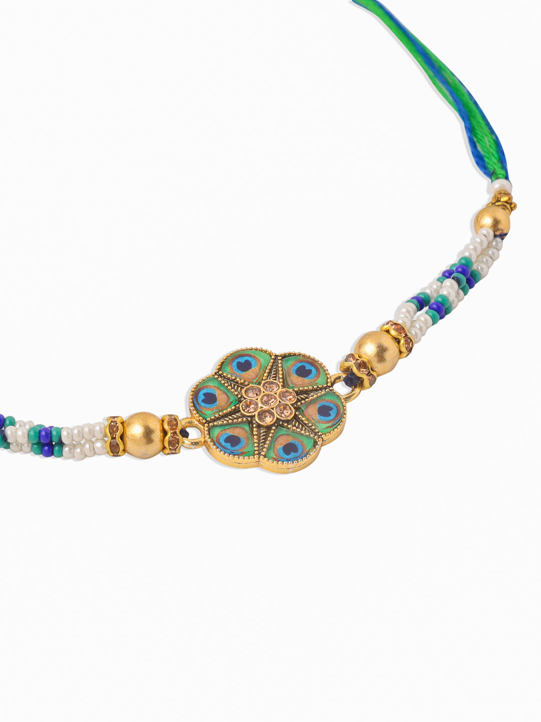 NVR Men Peacock Design Multicolor Artificial Stones & Pearls Thread Rakhi Combo | Swadesiicart
