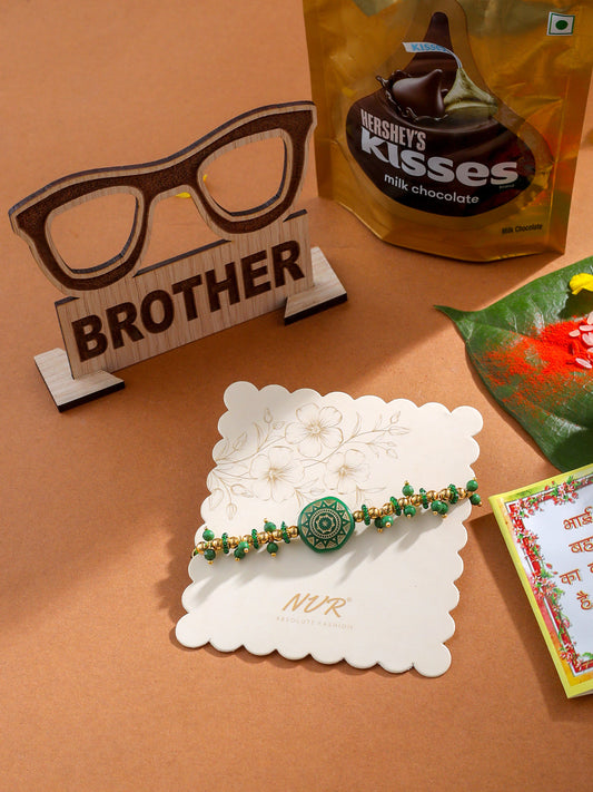 NVR Men Green Artificial Beads Round Shape Thread Rakhi, Combo for Rakshabandhan | Swadesiicart