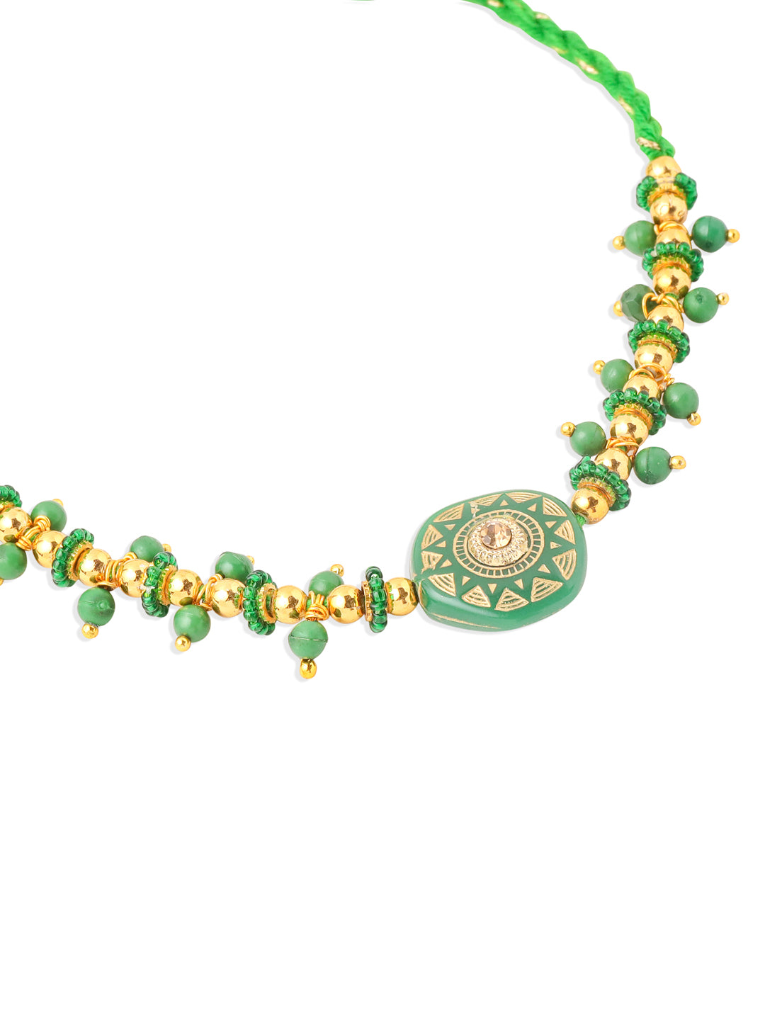 NVR Men Green Artificial Beads Round Shape Thread Rakhi with Roli Chawal Chandan & Mishri - Swadesiicart