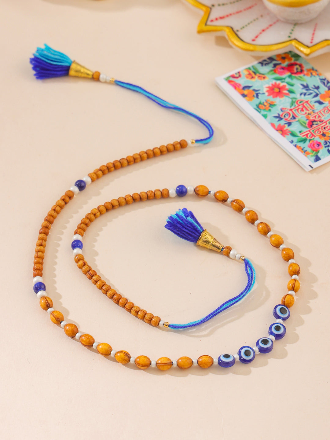 NVR Men Evil Eye Multicolor Thread Rakhi with Roli Chawal Chandan & Mishri - Swadesiicart