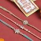 NVR Men Set of 3 Floral Design Multicolor Artificial Stones & Pearls Thread Rakhi with Roli Chawal Chandan & Mishri | Swadesiicart