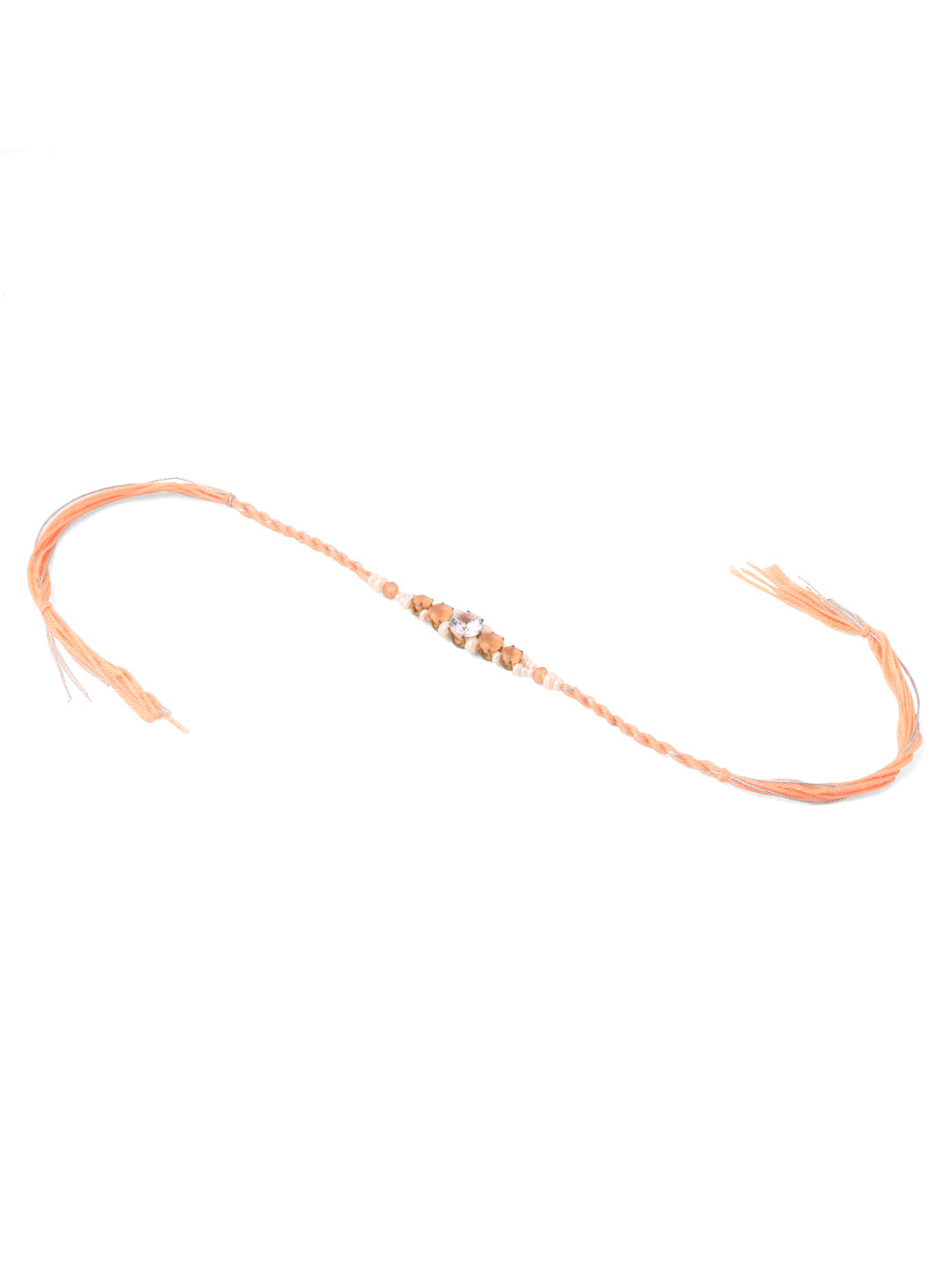 NVR Men Set of 3 Floral Design Multicolor Artificial Stones & Pearls Thread Rakhi with Roli Chawal Chandan & Mishri | Swadesiicart