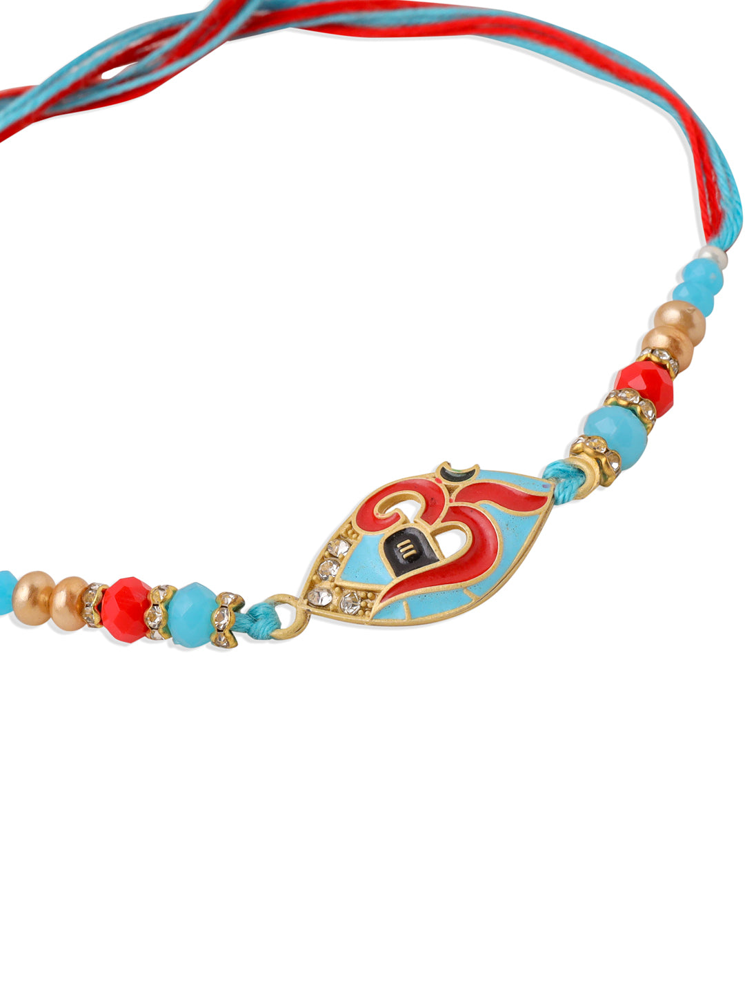 NVR Men Red & Blue Artificial Stones and Beads Om Thread Rakhi Combo | Swadesiicart