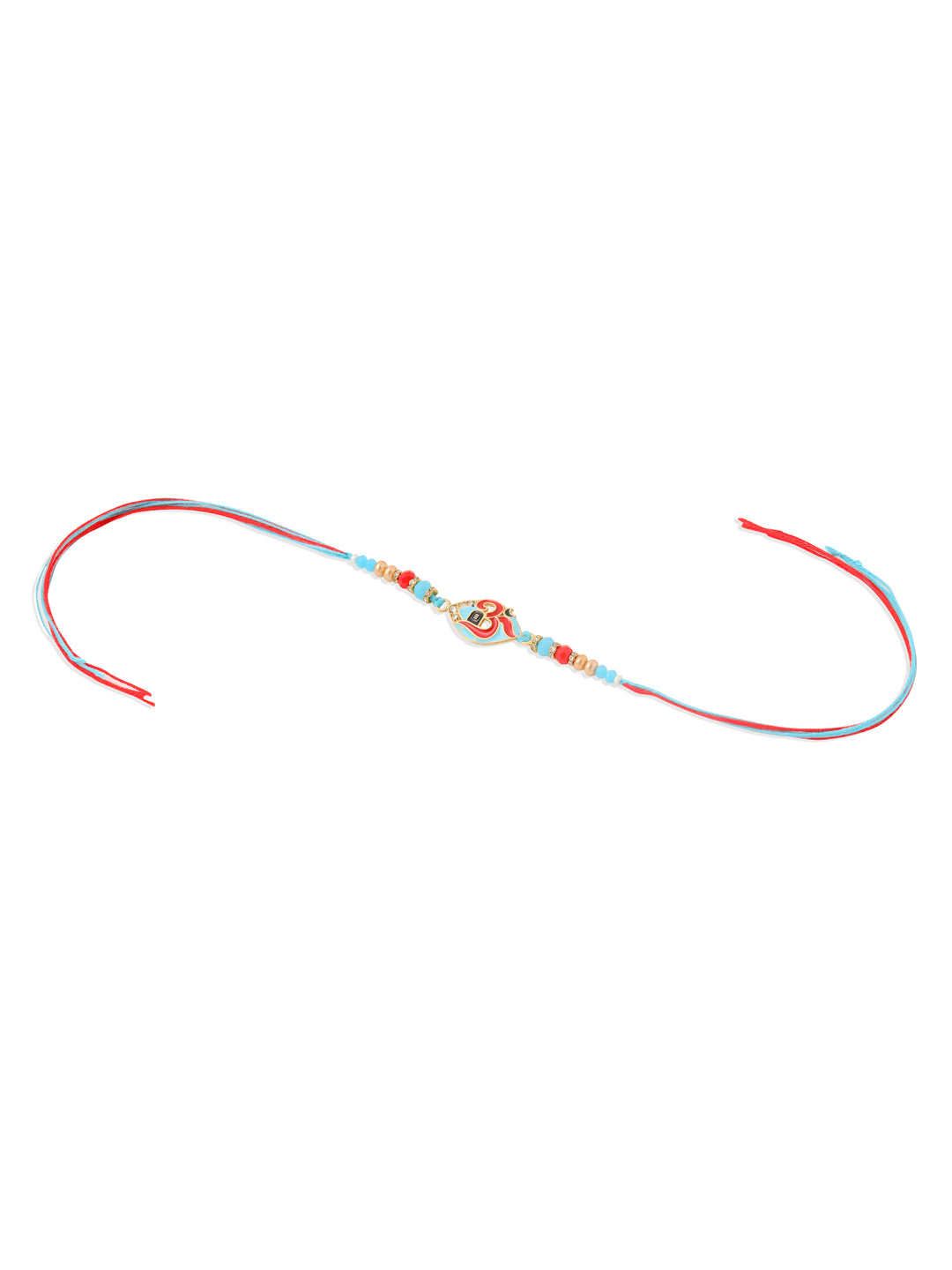NVR Men Red & Blue Artificial Stones and Beads Om Thread Rakhi with Roli Chawal Chandan & Mishri - Swadesiicart