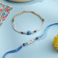 NVR Set of 2 Blue Evil Eye Artificial Stones & Beads Bhaiya Bhabhi Rakhi with Roli Chawal Chandan & Mishri | Swadesiicart