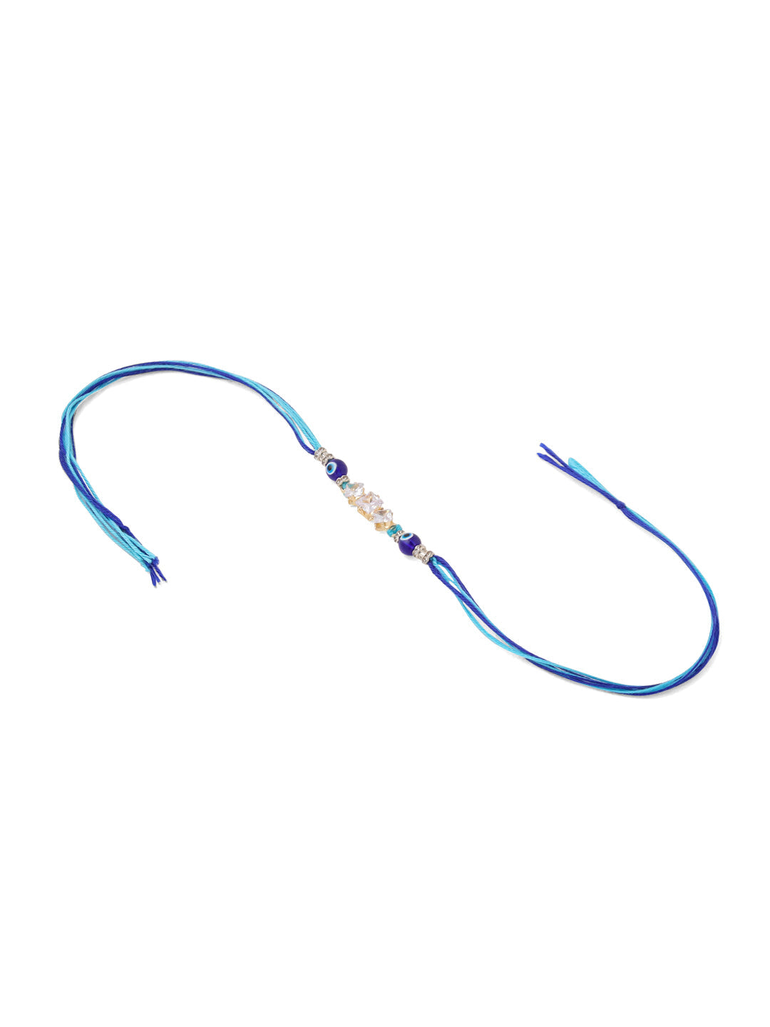 NVR Set of 2 Blue Evil Eye Artificial Stones & Beads Bhaiya Bhabhi Rakhi with Roli Chawal Chandan & Mishri | Swadesiicart