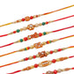 NVR Men Set of 10 Floral Design Red Artificial Stones and Beads Thread Rakhi with Roli Chawal Chandan & Mishri - Swadesiicart