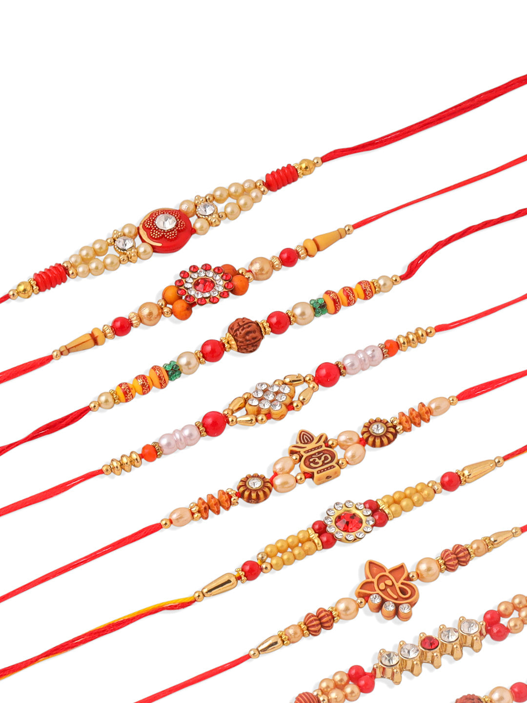 NVR Men Set of 10 Red Artificial Stones and Beads Rudraksh Thread Rakhi Combo | Swadesiicart