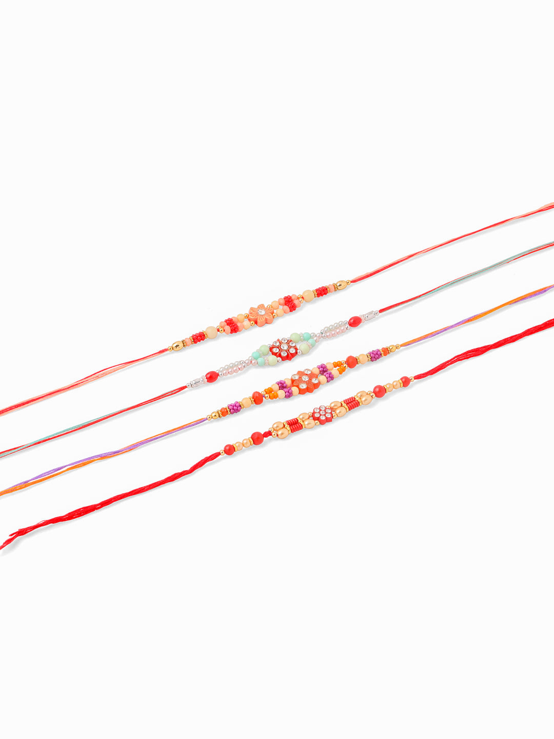 NVR Men Set of 4 Floral Design Multicolor Artificial Stones and Beads Thread Rakhi Combo | Swadesiicart