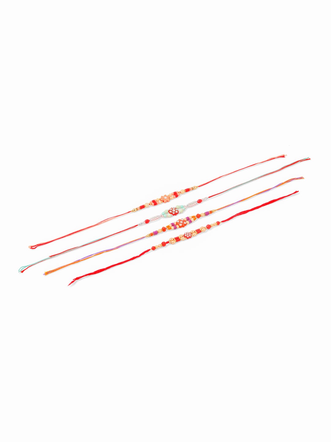NVR Men Set of 4 Floral Design Multicolor Artificial Stones and Beads Thread Rakhi Combo | Swadesiicart