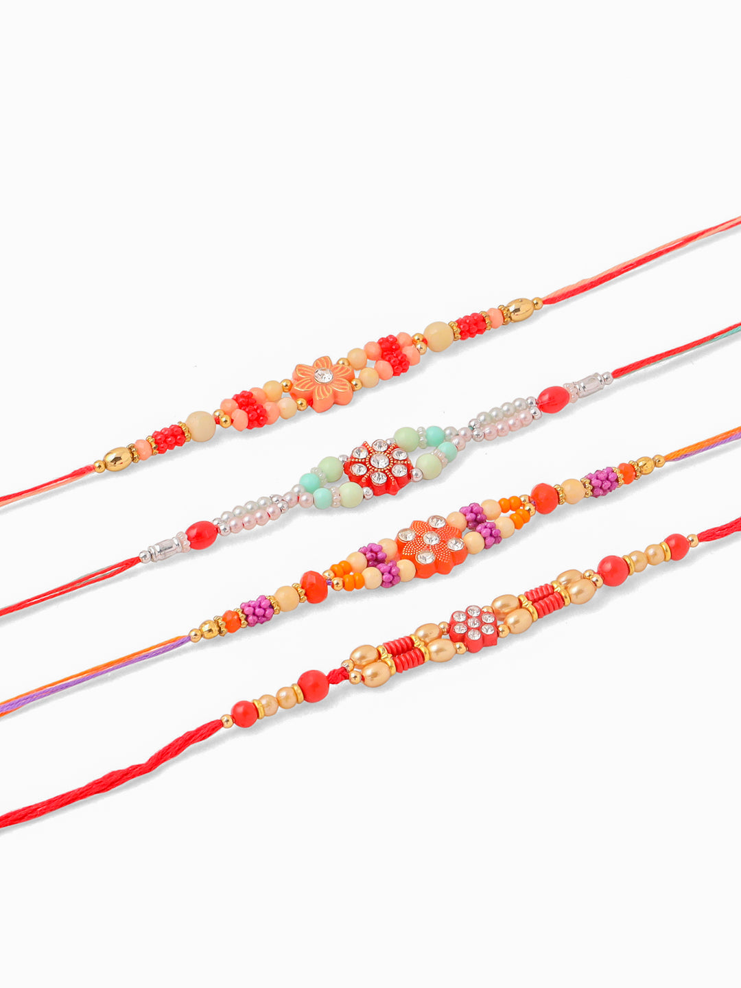 NVR Men Set of 4 Floral Design Multicolor Artificial Stones and Beads Thread Rakhi Combo | Swadesiicart