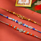 NVR Men Set of 3 Multicolor Artificial Stones and Beads Rakhi with Roli Chawal Chandan & Mishri - Swadesiicart