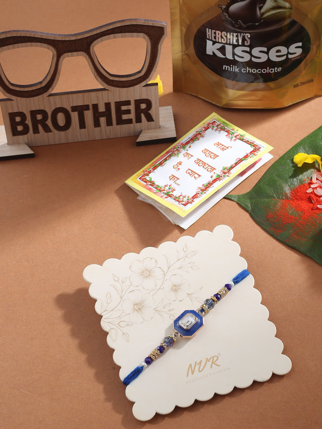 NVR Men Blue Artificial Stones Handmade Thread Rakhi, Combo for Rakshabandhan | Swadesiicart