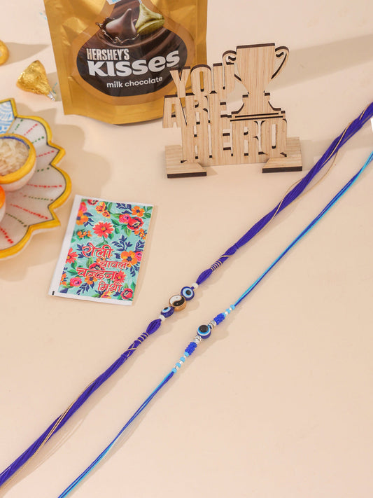 NVR Men Set of 2 Blue Evil Eye Artificial Beads Thread Rakhi Combo | Swadesiicart