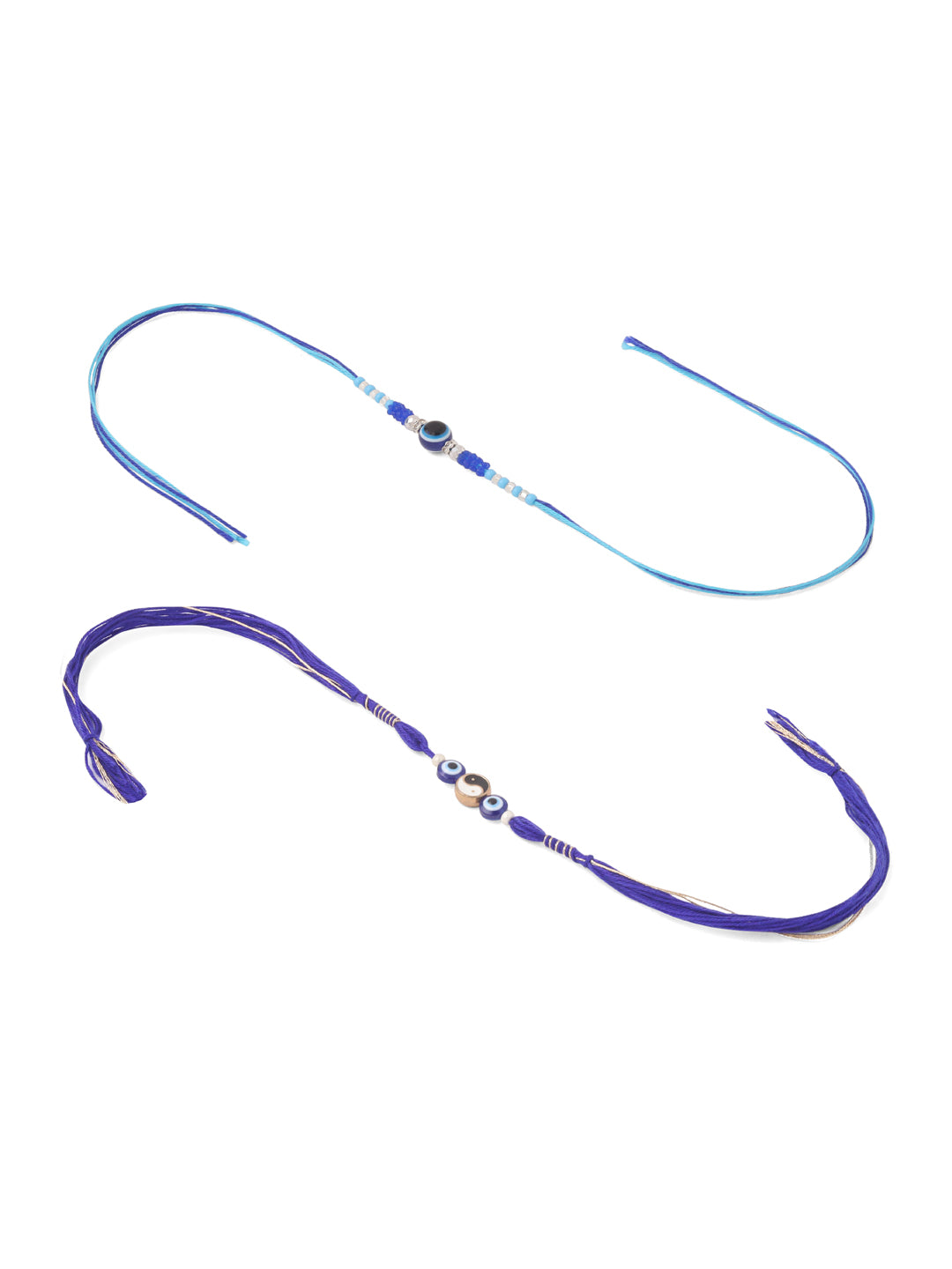 NVR Men Set of 2 Blue Evil Eye Artificial Beads Thread Rakhi with Roli Chawal Chandan & Mishri - Swadesiicart