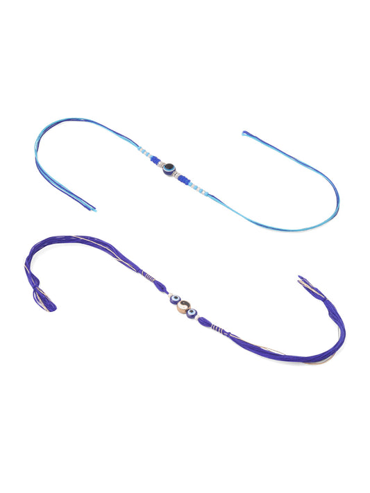 NVR Men Set of 2 Blue Evil Eye Artificial Beads Thread Rakhi with Roli Chawal Chandan & Mishri - Swadesiicart