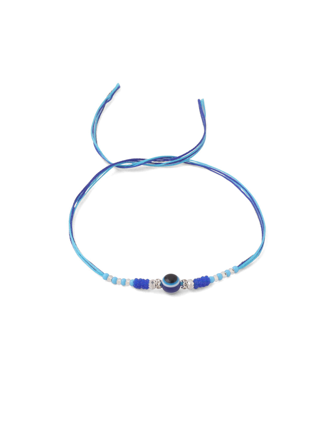 NVR Men Set of 2 Blue Evil Eye Artificial Beads Thread Rakhi with Roli Chawal Chandan & Mishri - Swadesiicart