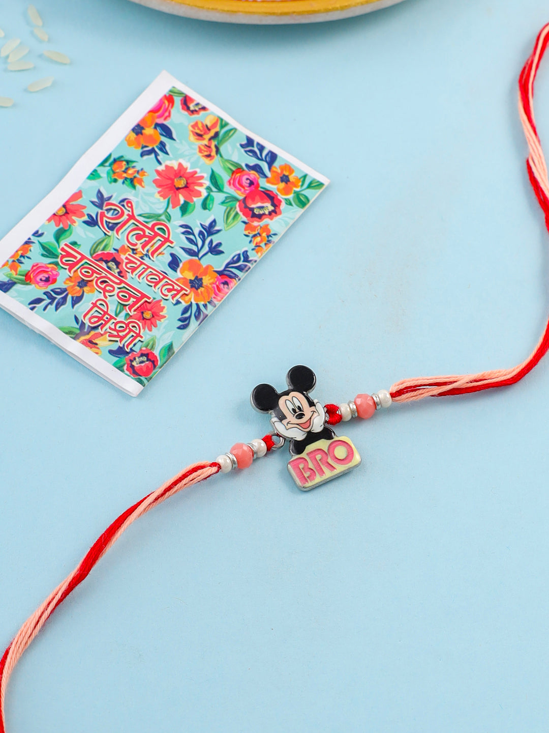 NVR Kids Micky Mouse Character Artificial Beads Thread Rakhi with Roli Chawal Chandan & Mishri - Swadesiicart