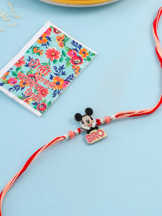 NVR Kids Micky Mouse Character Artificial Beads Thread Rakhi with Roli Chawal Chandan & Mishri - Swadesiicart