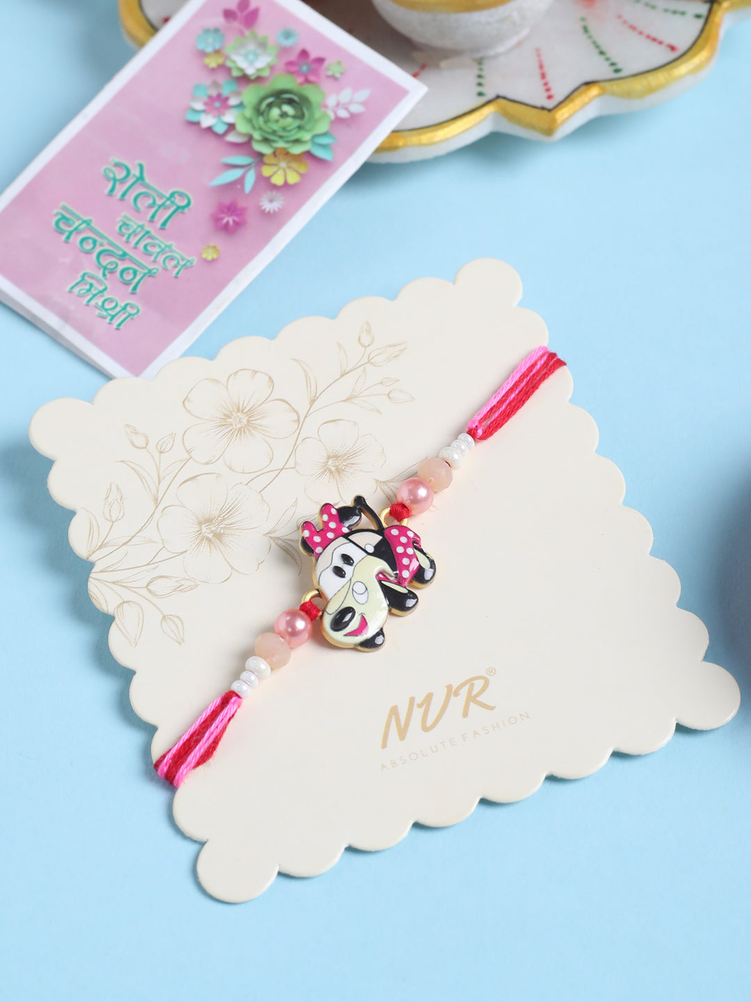 NVR Stylish Red Cartoon Character Kids Rakhi with Roli Chawal Chandan & Mishri - Swadesiicart