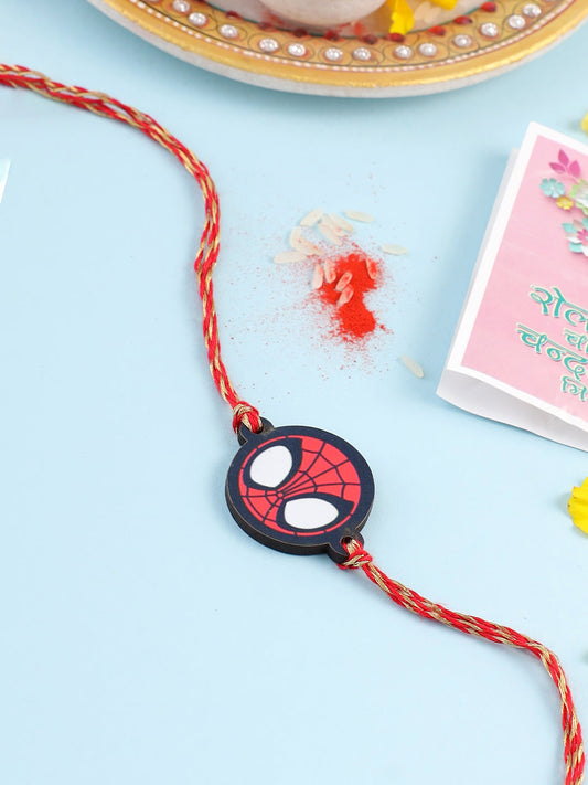 NVR Kids Superhero Red Thread Rakhi with Roli Chawal Chandan & Mishri - Swadesiicart