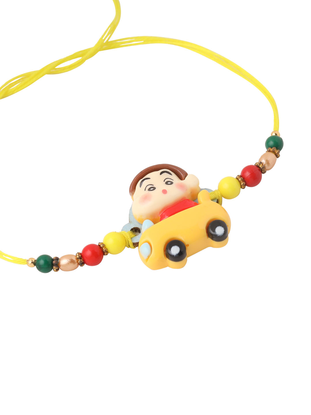 NVR Kids Yellow Cartoon Artificial Beads Rakhi with Roli Chawal Chandan & Mishri | Swadesiicart