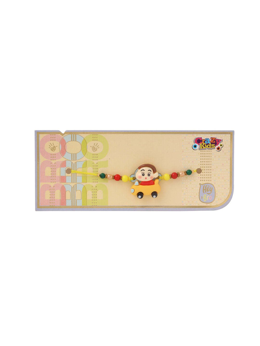 NVR Kids Yellow Cartoon Artificial Beads Rakhi with Roli Chawal Chandan & Mishri | Swadesiicart