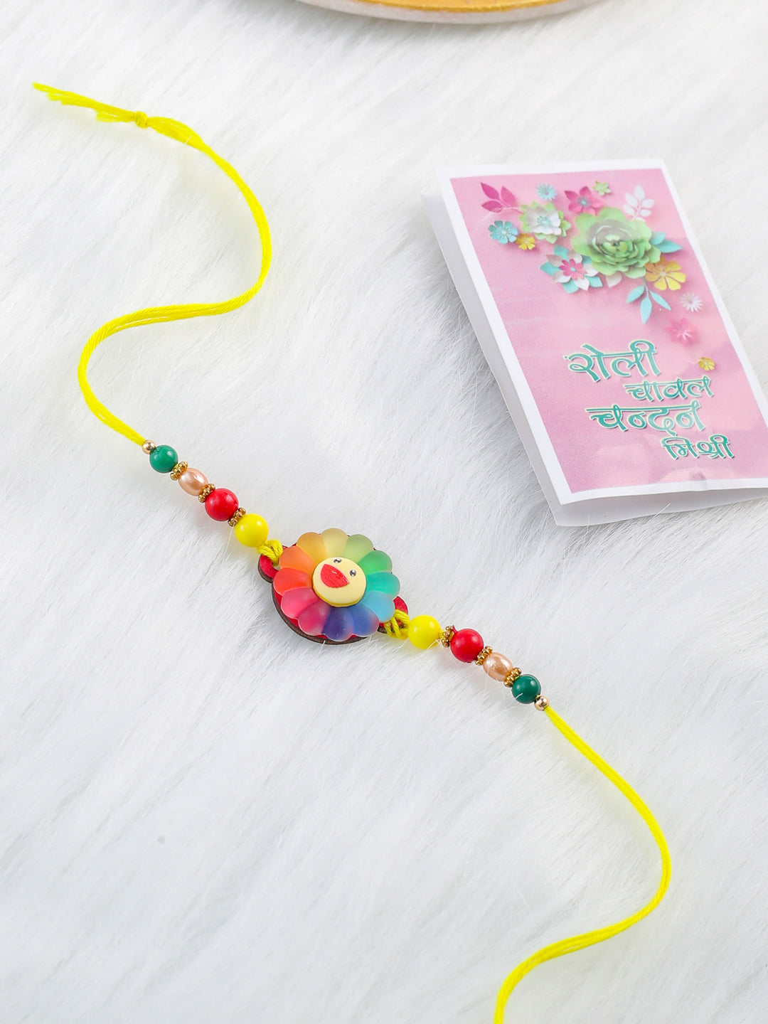 NVR Kids Multicolor Artificial Beads Rakhi with Roli Chawal Chandan & Mishri | Swadesiicart