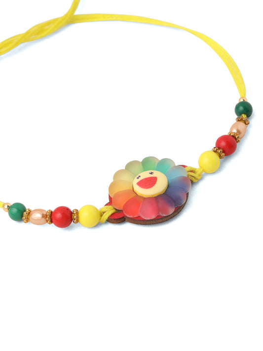 NVR Kids Multicolor Artificial Beads Rakhi with Roli Chawal Chandan & Mishri | Swadesiicart